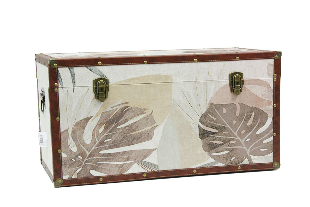Baul con tela hojas tropicales