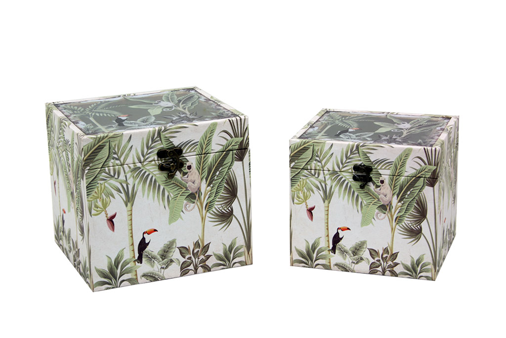 Caja floral verde c/tapa cristal