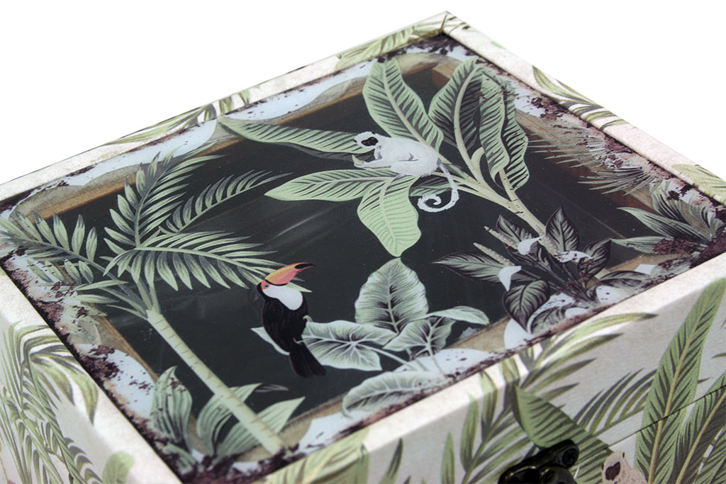Caja floral verde c/tapa cristal