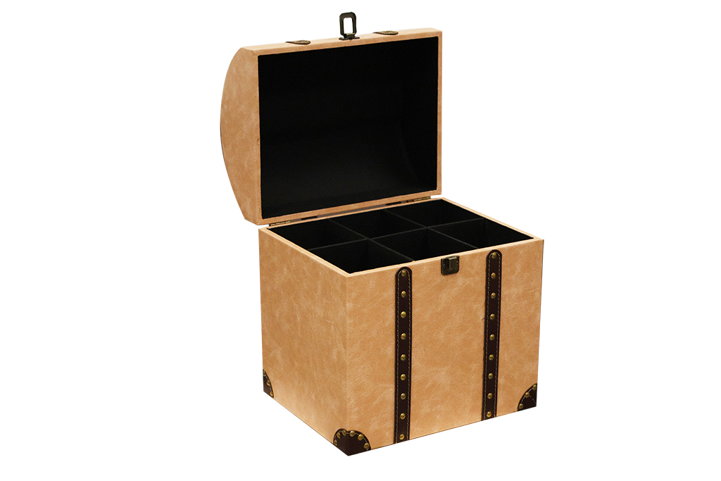 Coffre porte-bouteilles beige – 6 bouteilles