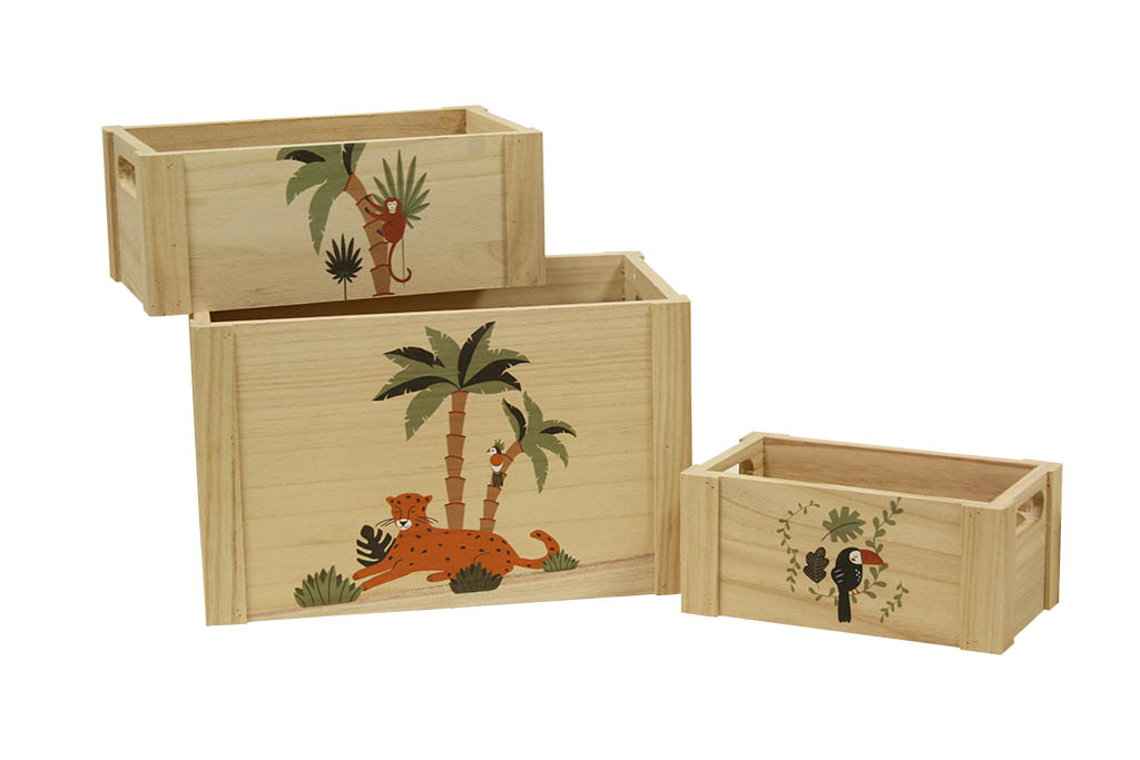 Caja de madera natural animales s/3