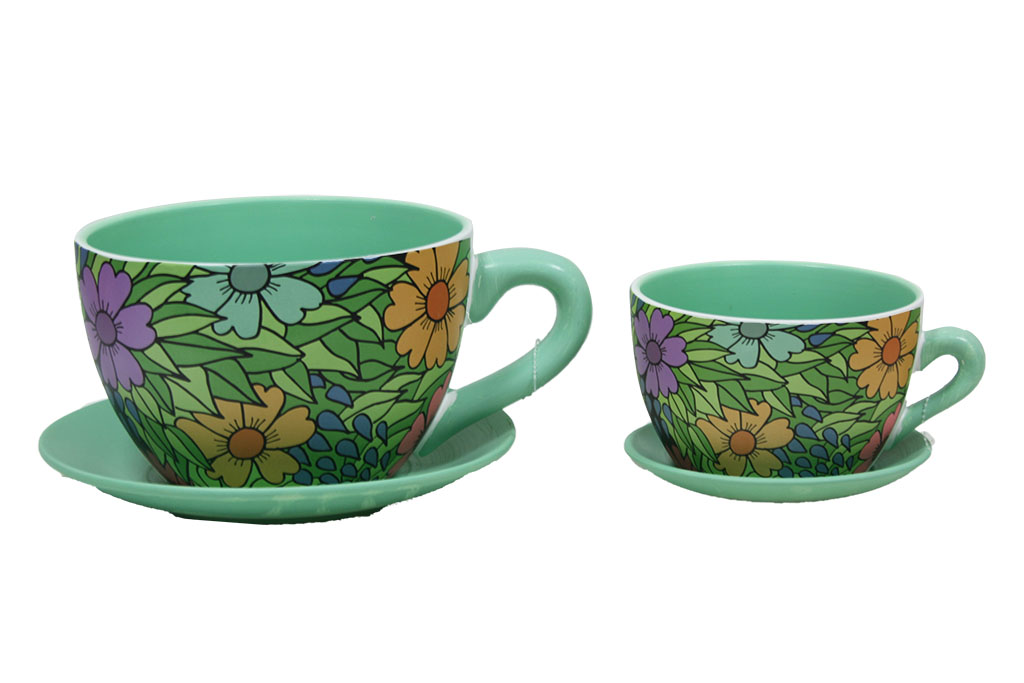 Macetero tazas flores ilustración