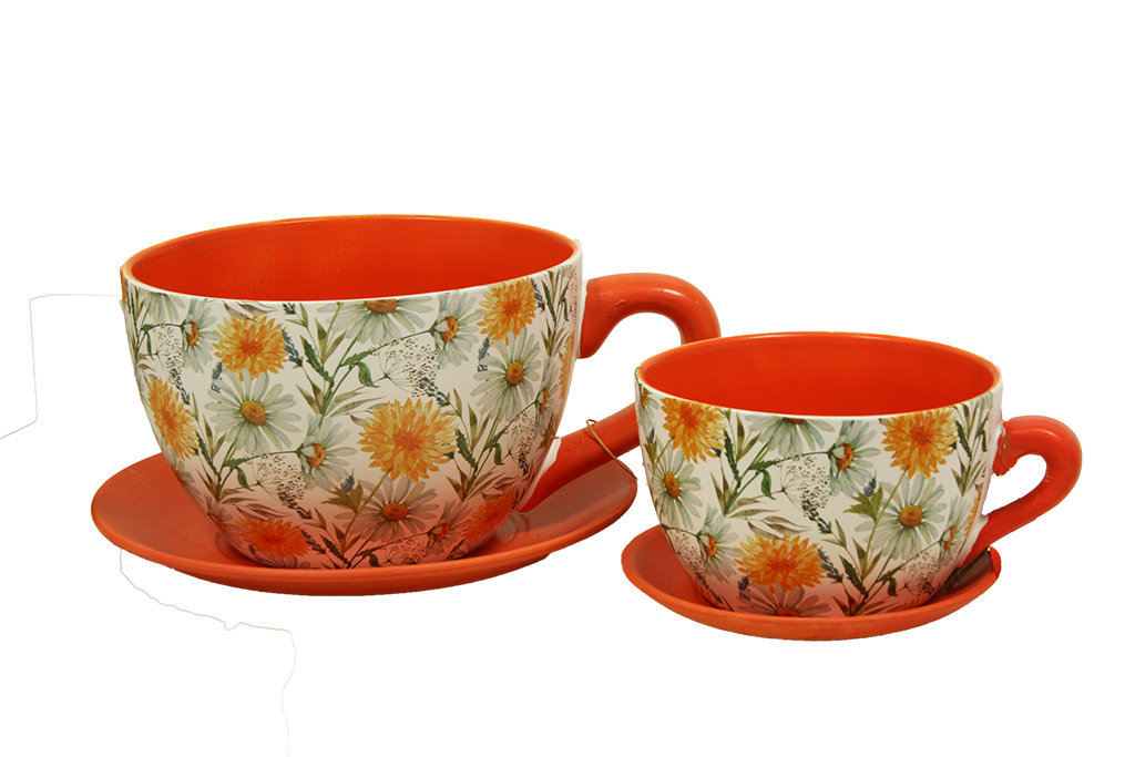 Taza macetero con margaritas s/2