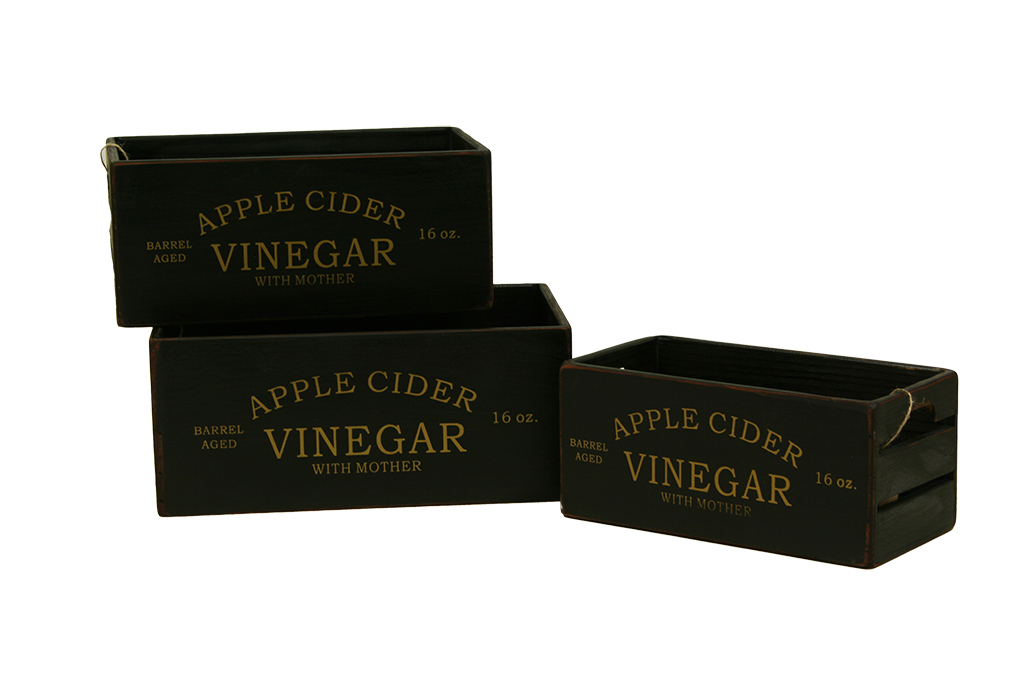 Cajas de madera almacenamiento oscura con asa s/3