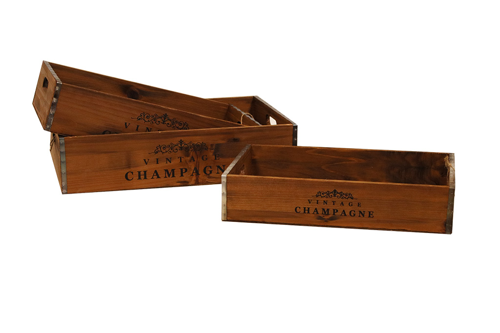 Boîte en bois vintage Champagne Set de 3