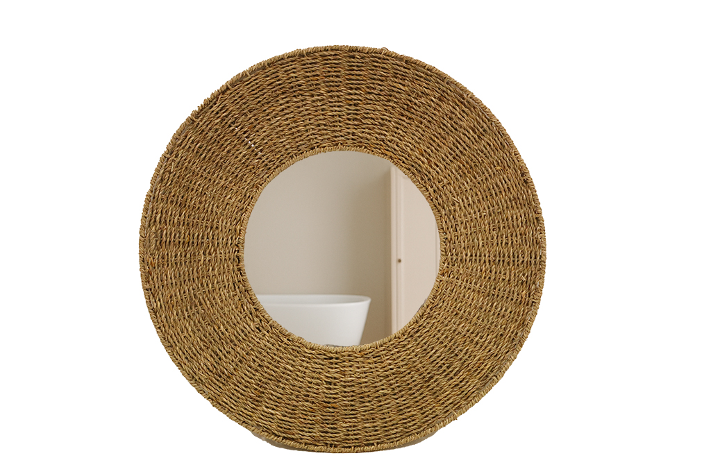 Miroir rond avec cadre en seagrass tressé