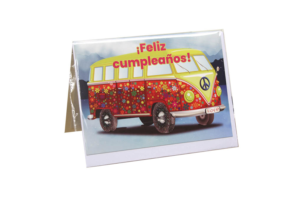 Tarjeta feliz cumpleaños - furgoneta a todo color