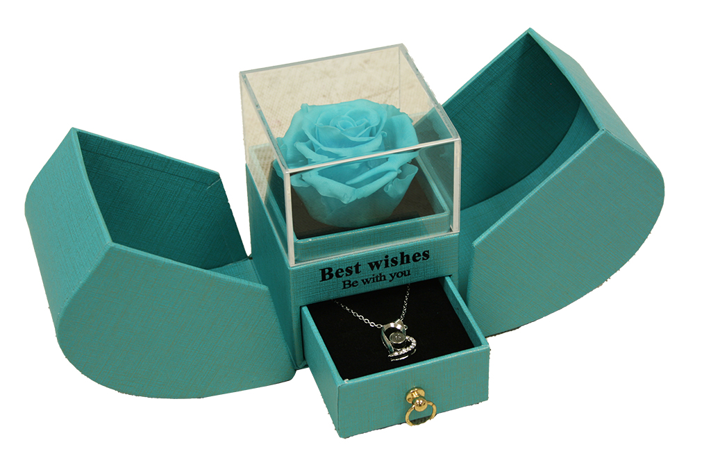 Cajita rosa eterna azul claro joyero sorpresa