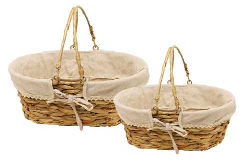 Panier en osier avec tissu s/2