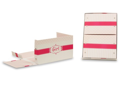 Caja plegable cartón duro rayas lunares rosa