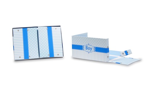 Caja plegable cartón duro rayas lunares azul