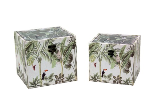 Caja floral verde c/tapa cristal s/2