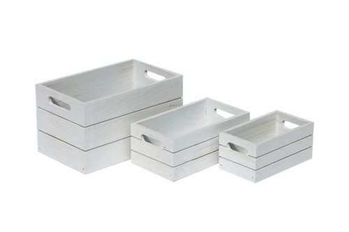 Caja mimbre madera rectangular teja blanco 36x26x15 cm - NOVEDAD