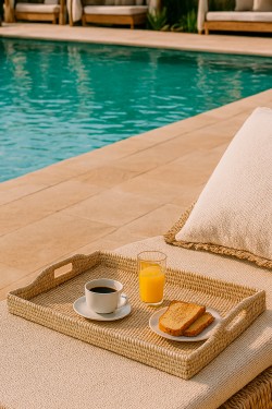 Grand plateau de petit-déjeuner en rotin