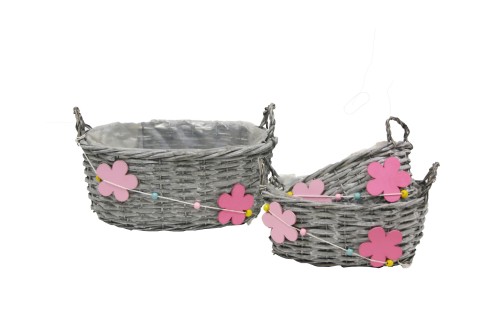 Cesta mimbre flores s/3