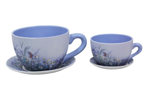 Flowerpot cups flowers and butterflies s/2