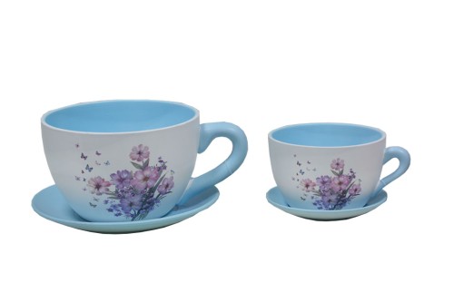 Flowerpot cups flowers and butterflies s/2