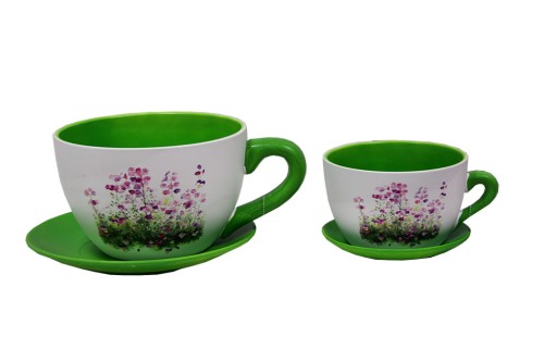 Flowerpot cups flowers and butterflies s/2