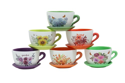 Flowerpot cups colored flowers s/6