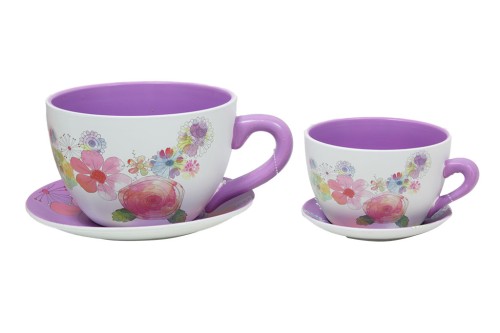 Flowerpot tasses fleurs lilas s/2