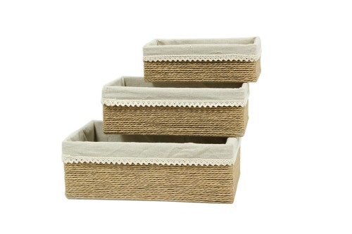 Cajoneras de tiras de papel beige c/tela beige  s/3