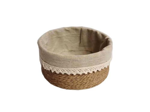 Cesta de tiras de papel beige c/ tela beige