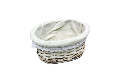 Cesta oval mimbre blanco c/ tela blanca