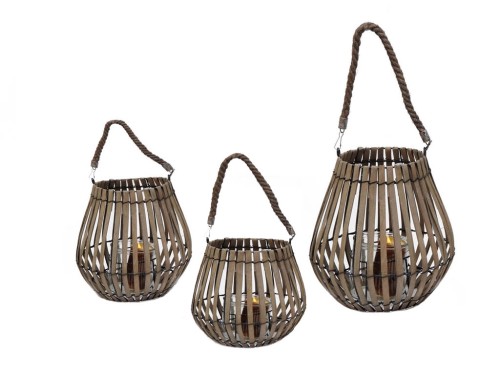 Farolillo marron portavelas con cuerda