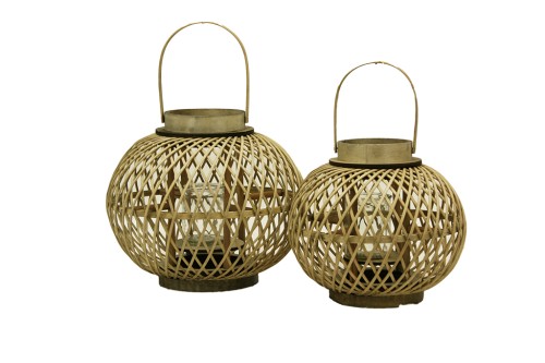 Farolillo bamboo redondo dorado c/asa s/2