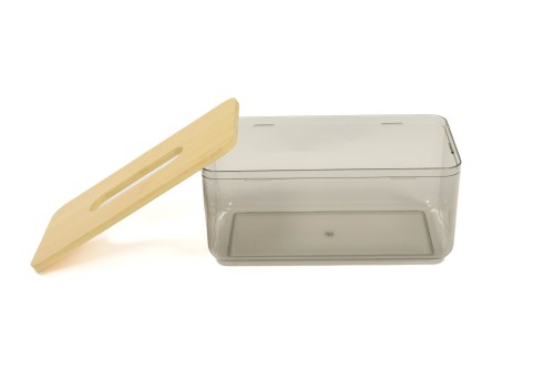 Pot rectangulaire en acrylique avec couvercle en bambou