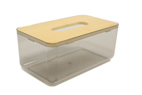 Pot rectangulaire en acrylique avec couvercle en bambou