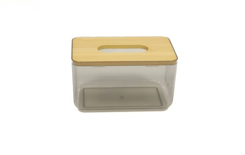 Pot rectangulaire en acrylique avec couvercle en bambou