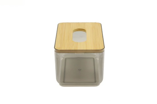 Pot rectangulaire en acrylique avec couvercle en bambou