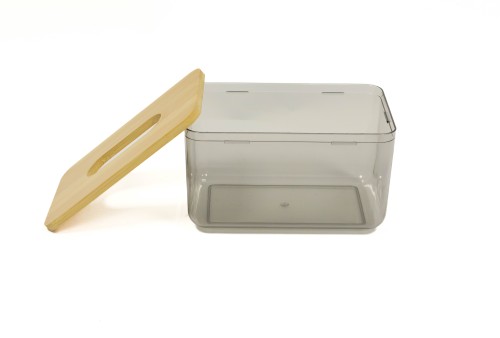 Pot rectangulaire en acrylique avec couvercle en bambou