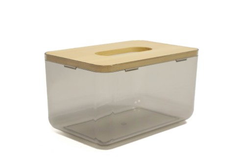 Pot rectangulaire en acrylique avec couvercle en bambou