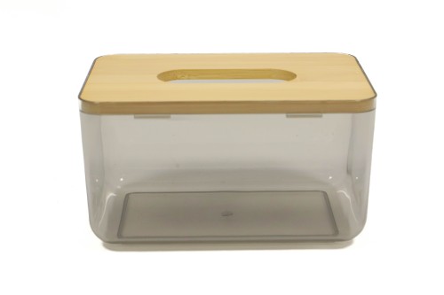 Pot rectangulaire en acrylique avec couvercle en bambou