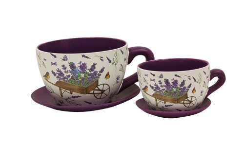 Taza macetero estampado carro con lavanda s/2