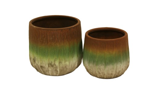 Macetero redondo marron y beige s/2