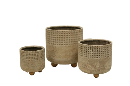 Macetero redondo con patas y relieve s/3