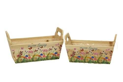 Macetero caja con asa welcome spring s/2