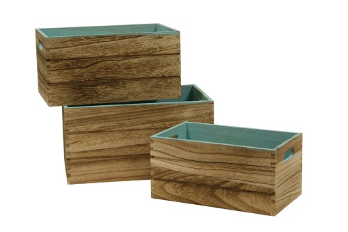 Caja de madera simple color natural y azul s/3