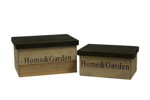 Cajas de madera con tapa negra home&garden  s/2