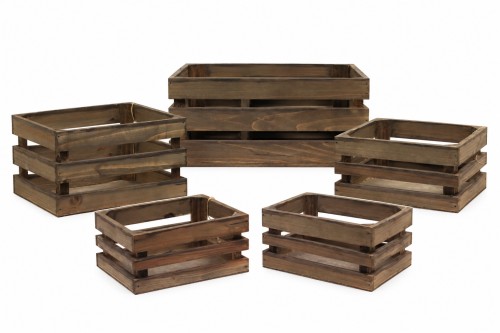 Rustic wooden slatted crates set/5