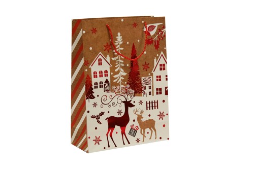 Bolsa navidad marron renos pequeña