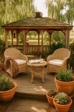Surabaya-Set - Sessel und Tisch aus grauem Rattan