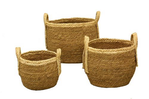 Cesta con asas seagrass reborde blanco