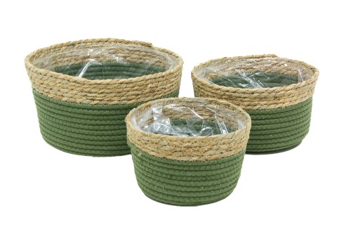 Cesto de tela verde c/ seagrass y plastico dentro s/3
