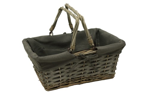 Panier avec anses rabattables et tissu gris