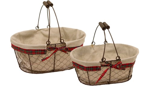 Panier ovale en métal avec tissu s/2