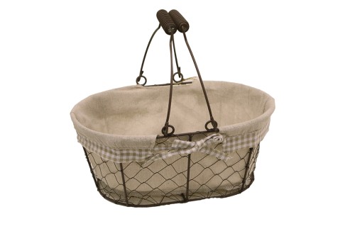 Panier ovale en métal avec tissu